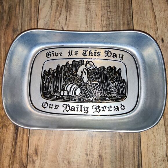 Wilton Armetale Pewter Tray GIVE US THIS DAY OUR DAILY BREAD - Picture 2 of 6